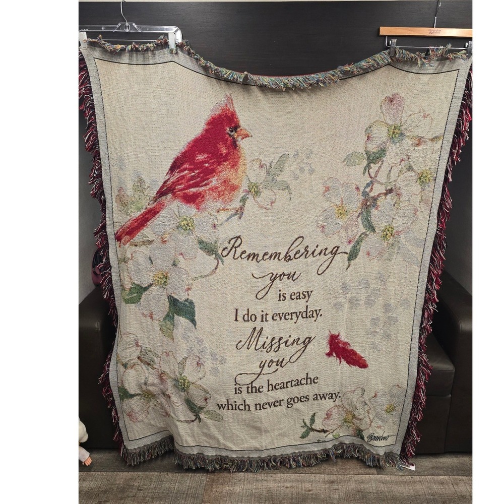 MWW Inc Remembering You Cardinal Woven Tapestry Throw Blanket 50x60 USA Cotton